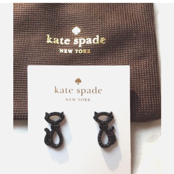 NEW Kate Spade Jazz Things Up Black Pave Crystals Jazz Cat Stud Earrings - Picture 4 of 8